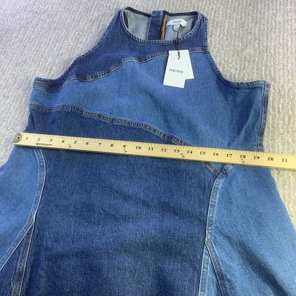 Reiss Indigo Wilder Patchwork Denim Maxi Dress US 14 Zip Back‎ A Line NWT - Picture 10 of 13
